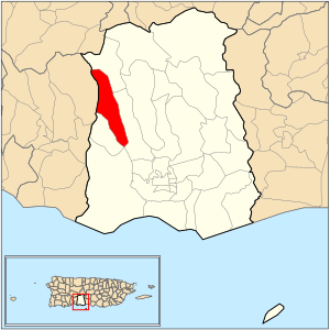 Location of barrio Marueño within the municipality of Ponce shown in red