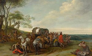 Peter Snayers - Flemish landscape with travellers attacked by robbers
