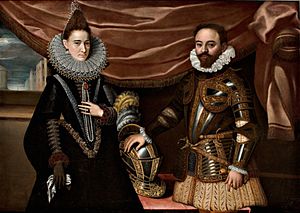 Dipinto Raffigurante il Duca Alessandro I Pico della Mirandola con la Moglie Laura D'Este