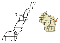 Location of Egg Harbor in Door County, Wisconsin.