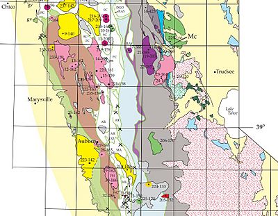 Geologic map depicting the Smartville Complex and other accreted terranes in California