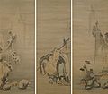 Hotei with Summer and Winter Landscapes, triptych by Igarashi Shunmel 