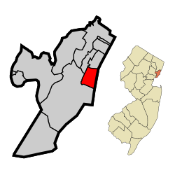 Location of Hoboken within Hudson County and the state of New Jersey