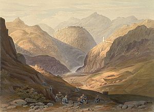 The Khyber Pass with the fortress of Alimusjid - lithograph by James Rattray - 1848 (1)