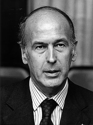 Giscard d'Estaing, 49, in a monochrome portrait