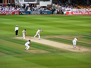 Flintoff bowling Siddle, 2009 Ashes 2