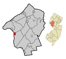Map of Frenchtown in Hunterdon County. Inset: Location of Hunterdon County in the State of New Jersey.