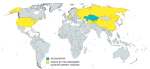 Map of the international presidential trips made by Kassym-Jomart Tokayev