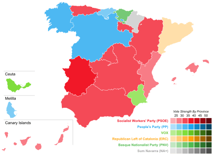 November 2019 Spanish general election - Vote Strength by Community.svg