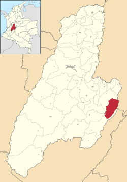 Location of the municipality and town of Villarrica, Tolima in the Tolima Department of Colombia.
