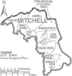 Map of Mitchell County North Carolina With Municipal and Township Labels