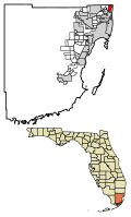 Location of Aventura in Miami-Dade County, Florida.