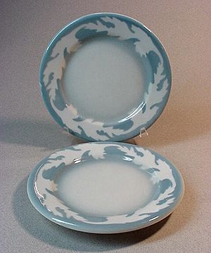 SYRACUSE China - "Oakleigh" airbrushed stencil design on bread & butter plates