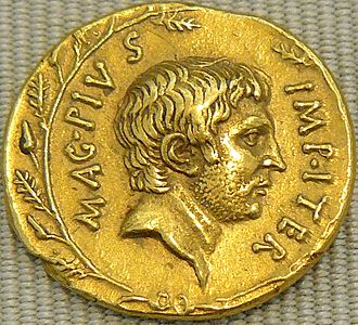 Gold coin depicting bearded face staring right