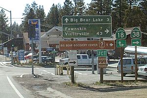 Looking west at corner of Big Bear Boulevard and Greenway in Big Bear City. This is where Highways 18 and 38 cross over.
