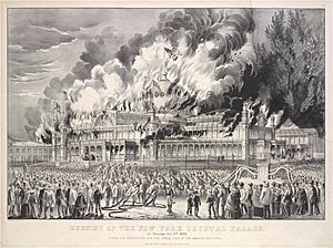Burning of the New York Crystal Palace, on Tuesday Oct. 5th, 1858. During its occupation for the annual fair of the American Institute (NYPL Hades-1803461-1659236)