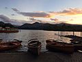 Derwent Water at sunset with boats