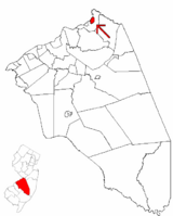 The City of Bordentown highlighted in Burlington County. Inset map: Burlington County highlighted in the State of New Jersey