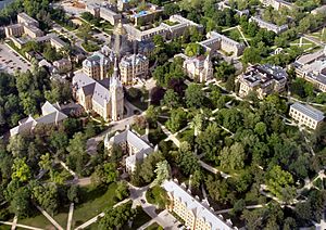 An aerial view of the University of Notre Dame's center campus