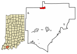 Location of Lynnville in Warrick County, Indiana.