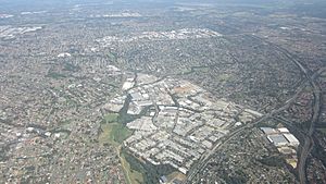 Aerial view of Acacia Gardens, Blacktown, Doonside, Kings Langley, Kings Park, Marayong, Quakers Hill, Seven Hills and Woodcroft