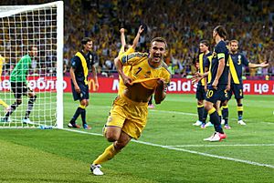 Andriy Shevchenko goal celebration Euro 2012 vs Sweden