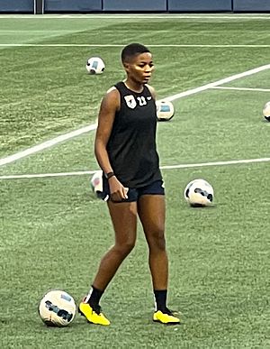 King warms up before OL Reign's 2022 NWSL Shield winning match on October 2, 2022 at Lumen Field in Seattle.