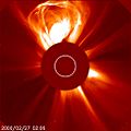 Large coronal mass ejection on 2000-02-26 from SOHO LASCO C2 coronagraph