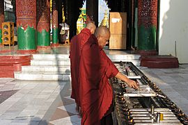 Shwedagon Pagoda, Buddhist monks, Yangon, Myanmar