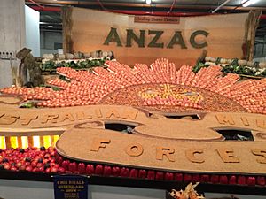 ANZAC centenary commemorative display of fruit and vegetables from the Darling Downs, at Ekka, Brisbane, 2015
