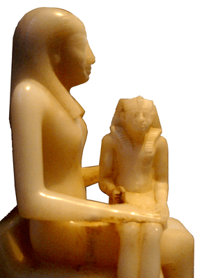 Alabaster statue of Ankhesenmeryre II and her son Pepi II.