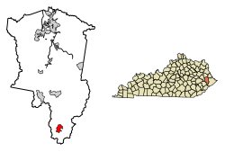 Location of Wheelwright in Floyd County, Kentucky.