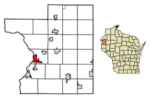 Location of St. Croix Falls in Polk County, Wisconsin.