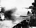 USS New York (BB-34) bombarding Japanese defenses on Iwo Jima, 16 February 1945 (80-G-308952)