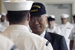 US Navy 040504-N-6477M-061 Senator Paull Shin (WA-D), a sponsor for legislation that enacted observance of Asian Pacific Heritage Month in the United States, attends a uniform inspection.jpg