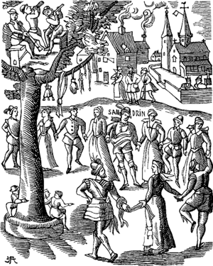 Village Feast Fac simile of a Woodcut of the Sandrin ou Verd Galant facetious Work of the End of the Sixteenth Century edition of 1609