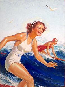 'Two Surfer Girls' by William Fulton Soare, oil on canvas, c. 1935
