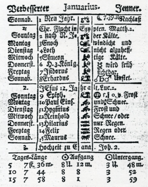 Chur-Brandenburgischer Calender for 1-15 January 1701