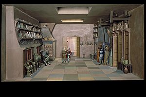 Diorama showing a chemical laboratory in the early 1700s, En Wellcome L0058040