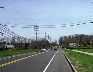 County Route 537 eastbound in Elton, approaching the County Route 524 split