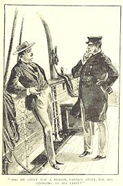 Has he given you a reason captain swift for clinging to his cabin-illustration by wh overend for a strange elopement by w clarke russell