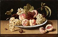 Still Life with Peaches and Grapes in a China Bowl