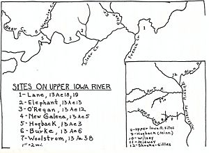 Map of Upper Iowa River Oneota Site Complex