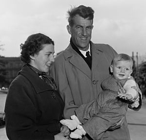 Sir Edmund and Lady Louise Hillary with their son Peter, 1955
