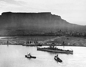 USS Huntington (CL-107) at Cape Town in October 1948