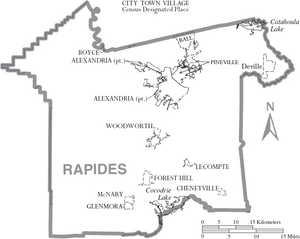 Map of Rapides Parish Louisiana With Municipal Labels