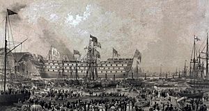 Woolwich Dockyard, launching of Trafalgar 1841, W Ranwell 1842 LMA