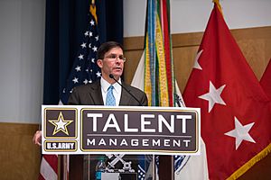 Army Secretary Mark Esper speaks before Army leadership about the Talent Management initiative
