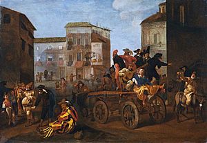 Jan Miel – Actors from the Commedia dell’Arte on a Wagon in a Town Square
