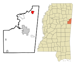 Location of Caledonia, Mississippi